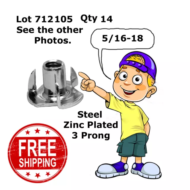 NUTS TEE STEEL 5/16-18 x 3/8" Zinc-Plated 3 Prong for hardwood (14) 712105