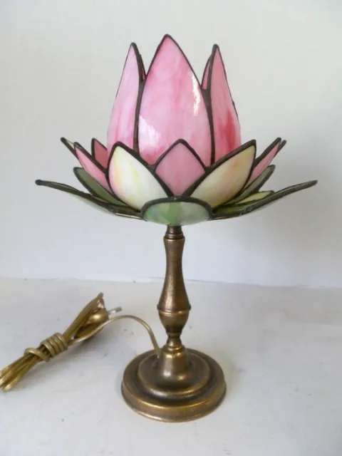 Lampada da tavolo abat-jour in ottone e vetro tiffany tulipano ambra