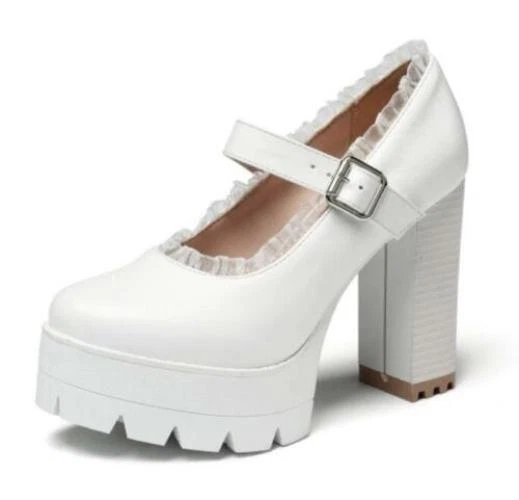 Women Lolita Block High Heel Round Toe Mary Janes Lolita Princess Shoes plus sz