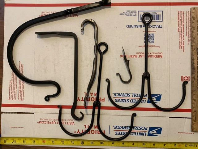 Lot of 6 Hand Forged Wrought Iron  Hooks wall brackets