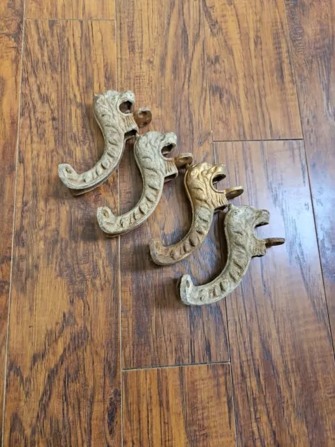 Old Iron Metal Table Or Shelf Brackets Dragon Gargoyle  Set Of 4