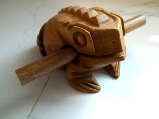 Wood Percussion Musical Carved Frog With Stick