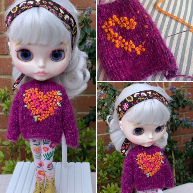 Blythe Puppenkleidung, Pullover, Schal, Leggings, bestickt