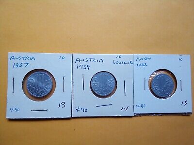 COINS  AUSTRIA 1957, 1959, 1962 10 Groschen    Nice  Circulated