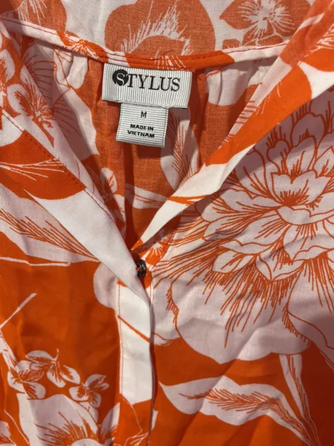 new STYLUS womens M sleeveless Tank Top Blouse 100% Rayon Tangerine HAWAIIAN 2