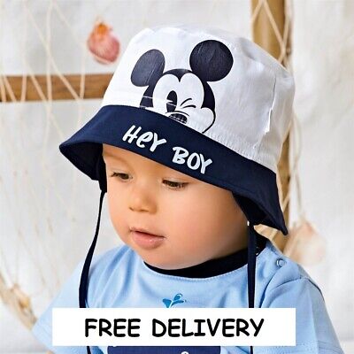 BABY RICH 100% Cotton summer boys bonnet sun HAT TIE UP 9 - 24 months Cap Mickey