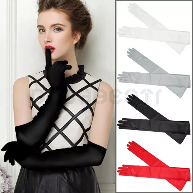 Fashion Lady Satin Long Gloves Opera Wedding Bridal Evening Party Costume Gloves 3