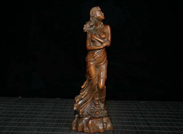 Rare China antique Boxwood Hand carved Beautiful Woman Statues