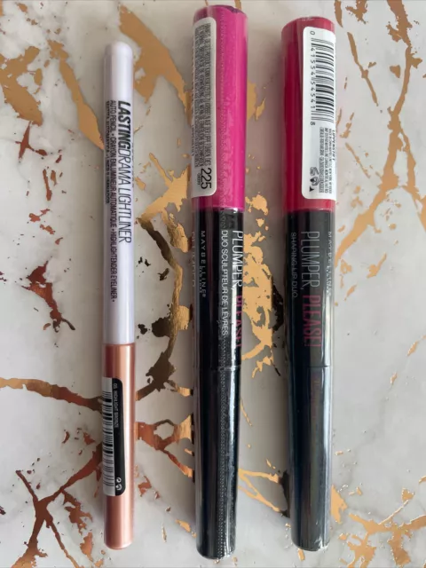 Maybelline Makeup Beauty Bundle Lip Gloss Duo Pink Red Lasting Drama Eyeliner