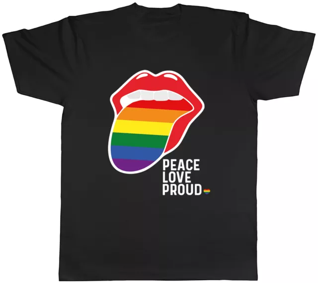 Pride LGBTQ Mens T-Shirt Peace Love Proud Rainbow Tongue Unisex Tee Gift