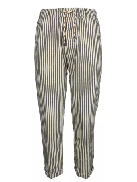 MOLO ELEVEN Men's Trousers Striped Ecru/Blue Chelsea 56455 Cotton & Linen