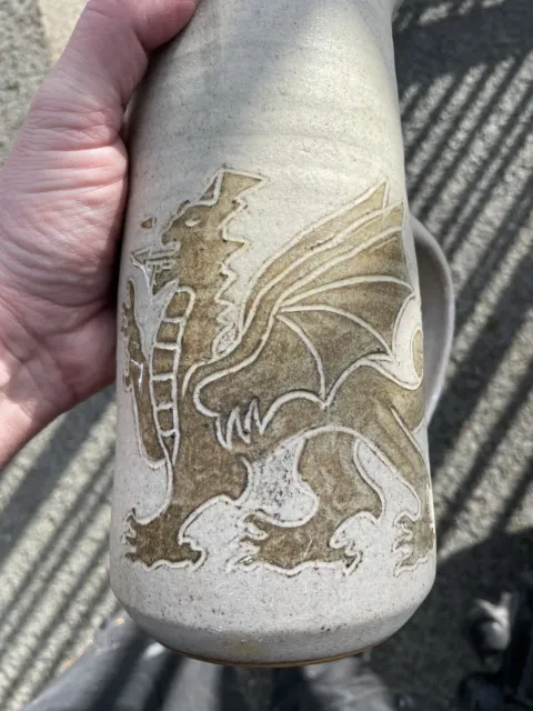 LARGE Vintage Tregaron Cymru Welsh Studio Pottery Dragon Vase/Jug Stoneware