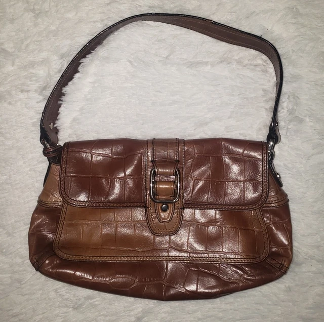 Fossil Vintage Revival Bag Shoulder Purse Satchel Brown Croc Embossed Leather