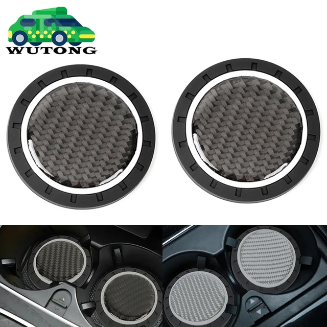 2x Black Carbon Fiber Cup Holder Pad Water Cup Slot Non-Slip Mat Car Accessories 2x Black Carbon Fiber Cup Holder Pad Water Cup Slot Non-Slip Mat Car Accessories
