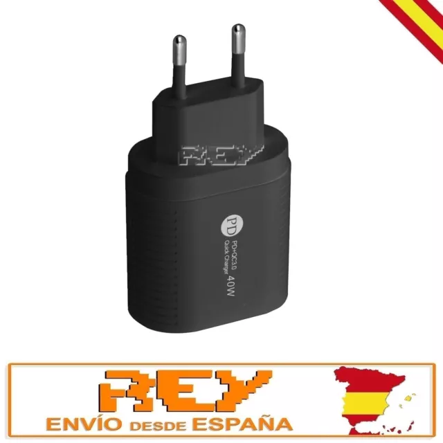 Cargador Pared con Doble Puerto USB Tipo C Carga Rápida de 40W d642