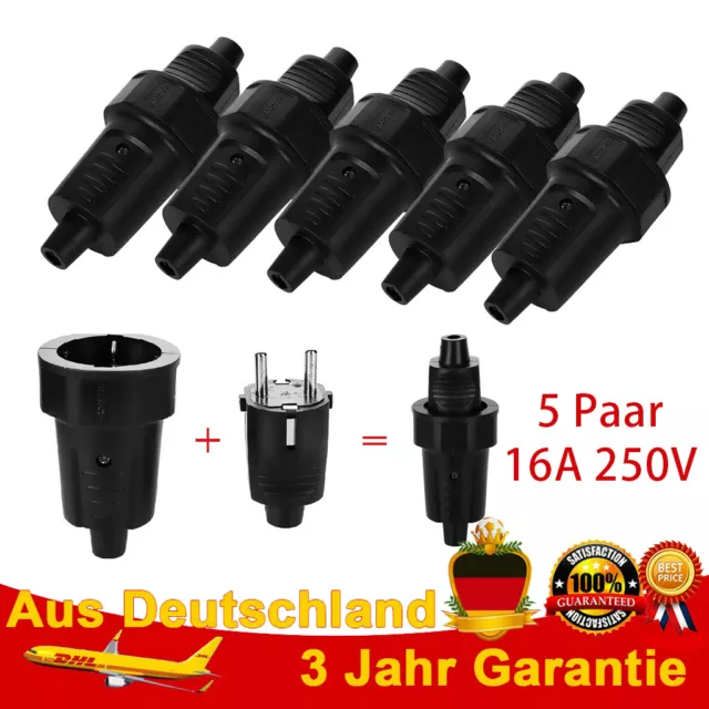 10 Schuko Stecker Und Kupplung Schutzkontakt Steckdose 16A 230V IP44 Wasserdicht