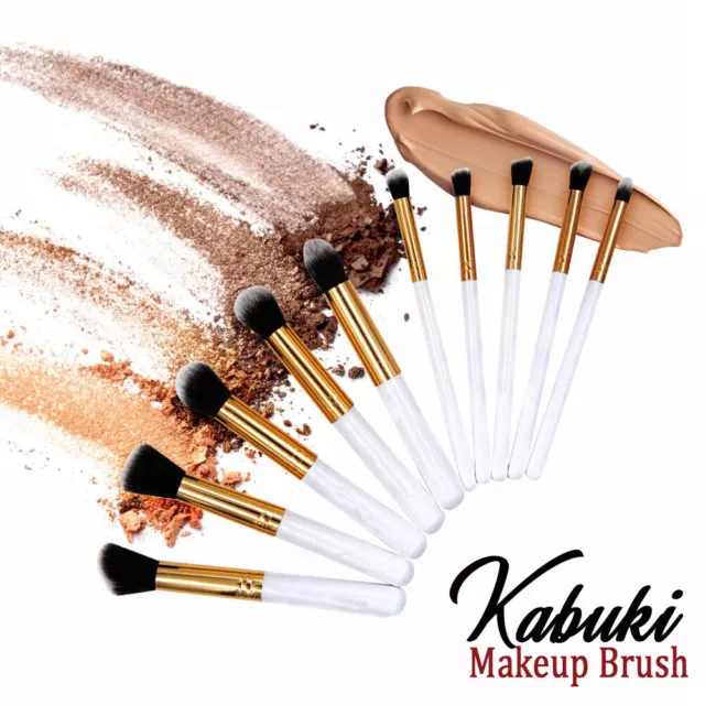 10PCS Professional Kabuki Make up Brushes Set Cosmetic Tool With Makeup Bag UK