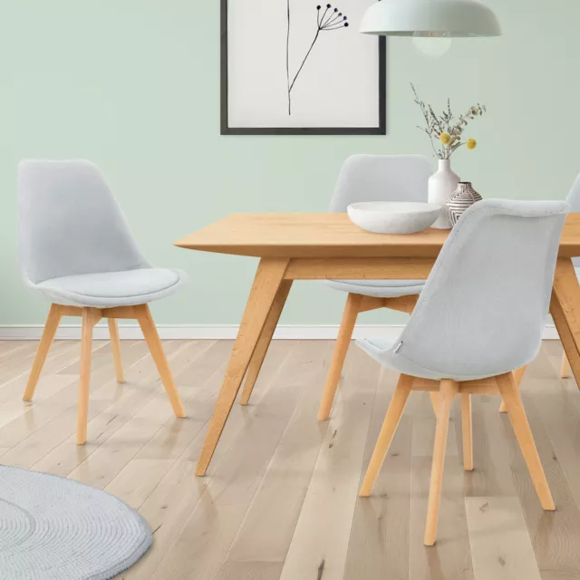 Juego 4x sillas de comedor con respaldo gris asiento tapizado patas madera haya