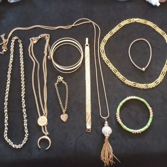 Gold Tone Costume Jewellery Necklaces Bracelets Bundle Joblot