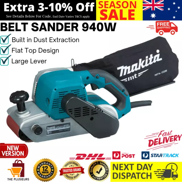 Belt Sander MT Series 100mm 4" Handheld 940W Power Tool M9400G Dust Bag