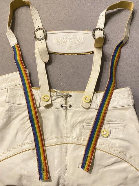 Bockle Hosenträger Trachtenlederhose Leder Pride 100cm  Weiß Regenbogen