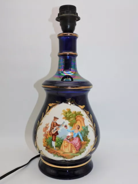 Grand Pied De Lampe Vintage Ceramique Decor Scene Galante Par Fragonnard I87