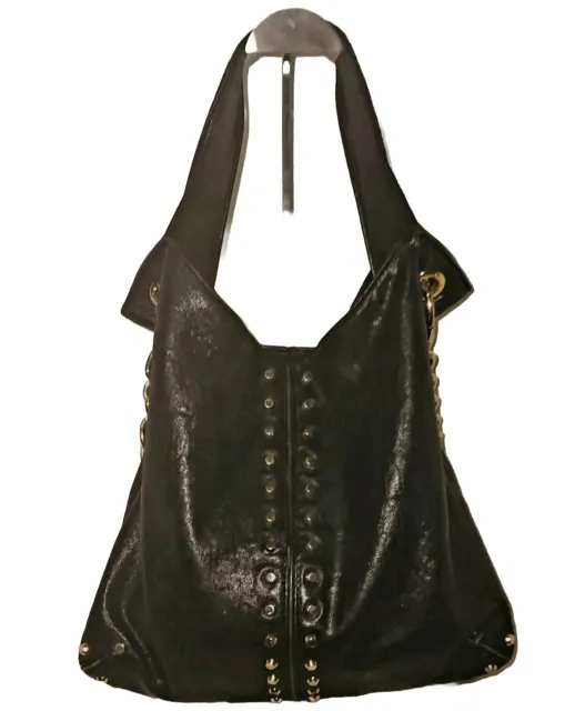 Michael Kors Uptown Astor Black Leather Large Gold Studded Hobo Bag 3