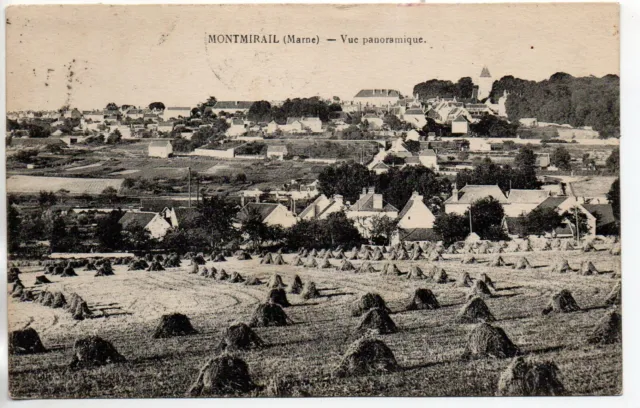 MONTMIRAIL - Marne - CPA 51 - general view 5, panoramic, haystacks