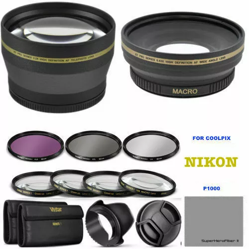 77Mm Wide Angle + Telephoto Lens +Hd Filter Kit + Macro For Nikon Coolpix P1000