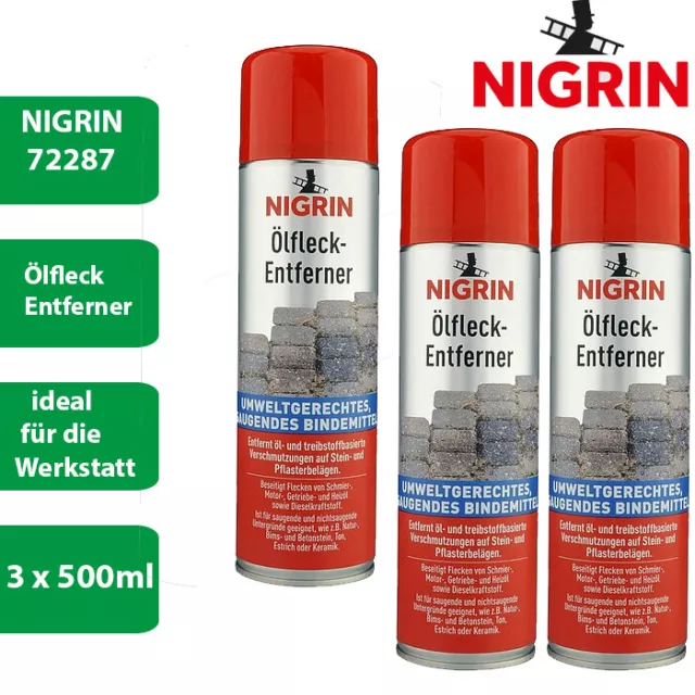 3 x NIGRIN 72287 Ölfleck-Entferner 500ml Umweltgerechtes saugendes Bindemittel