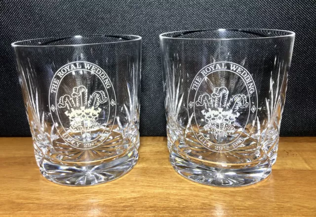 1981 Royal Wedding 175ml Cut Glass Whiskey Tumbler Set of Two, Excellent items.