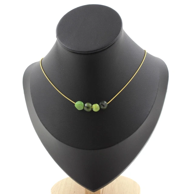 Collier En Jade Bleu De Myanmar (Birmanie) - 2 Rangs De Perles 8mm - Fermoir Camée Argenté