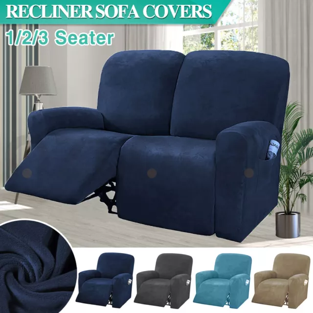 Velvet High Stretch Recliner Chair Covers Lounge Couch Slipcovers 1/2/3 Seater