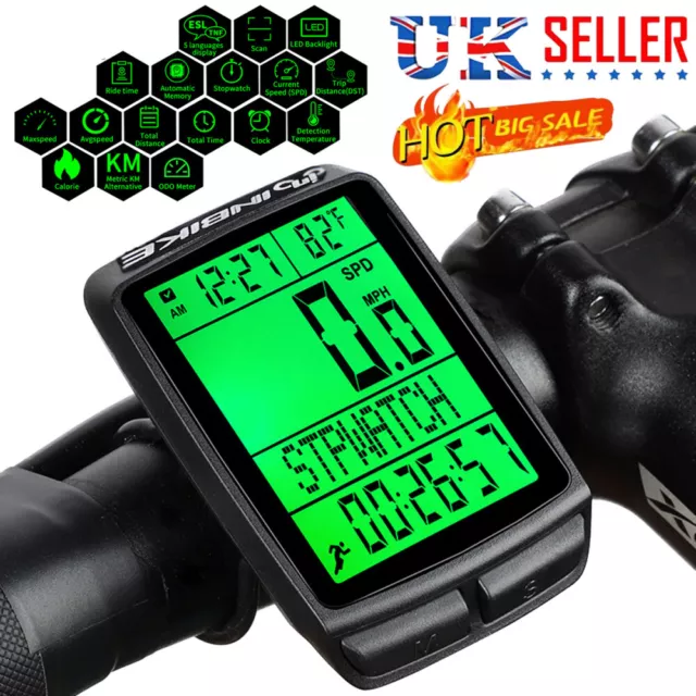 LCD Wireless Bike Computer MPH Speedometer Speedo Bicycle Odometer Waterproof UK