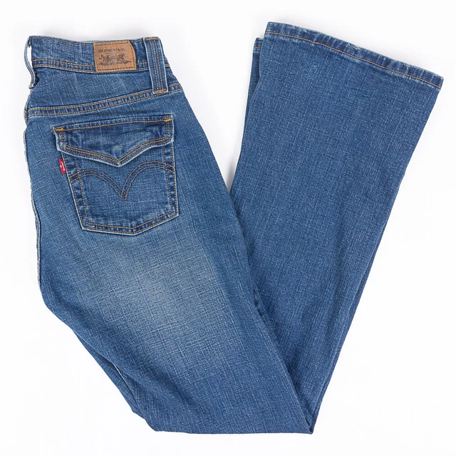 LEVIS 542 LOW Flare Womens Jeans Snap Flap Pockets Dark Wash Size