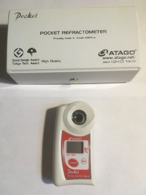 ATAGO Pocket Refractometer PAL-2 Brix 45-93% Tested w/ Jelly & works - w/ case