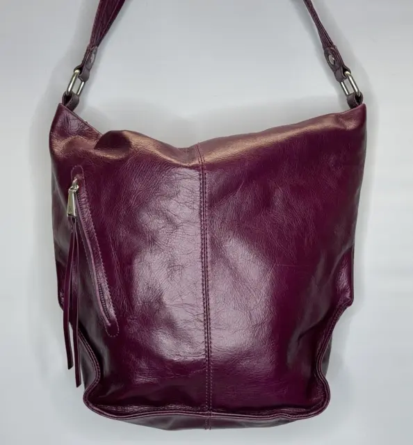 Hobo Burgundy Leather Shoulder Bag Purse Satchel Zip Closure Inside Pockets