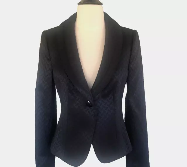 Armani Collezioni Antinea Navy Black Textured  Blazer Italy Single Button Size 8 3
