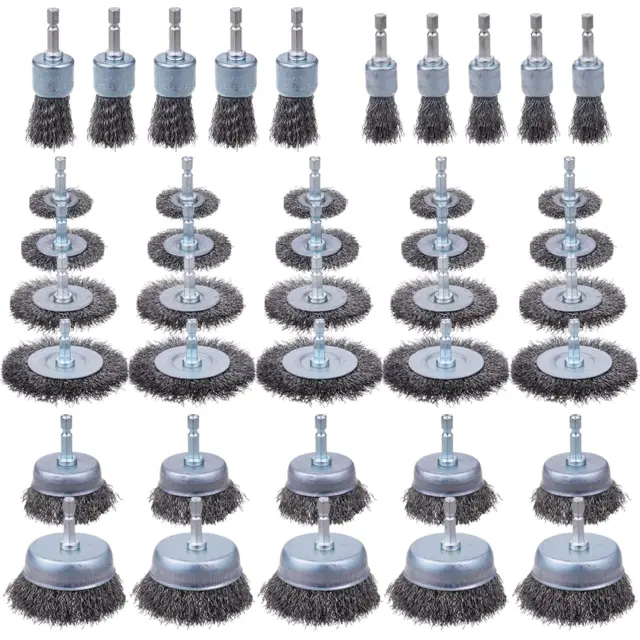 40 Pack Carbon Steel Wire Wheel Brush with 1/4-Inch Hex Shank, Cup Brush, Wheel