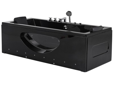 Beliani Vasca Idromassaggio Nero Poggiatesta Ecopelle Vetro e LED 180 x 85 cm Hawes 