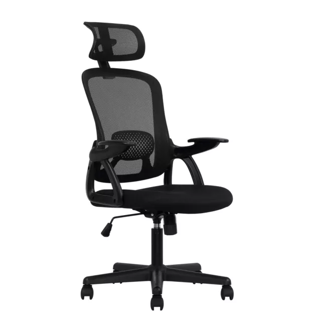 Ergonomic Office Chair with Adjustable Headrest, Black Fabric, 275lb capacity