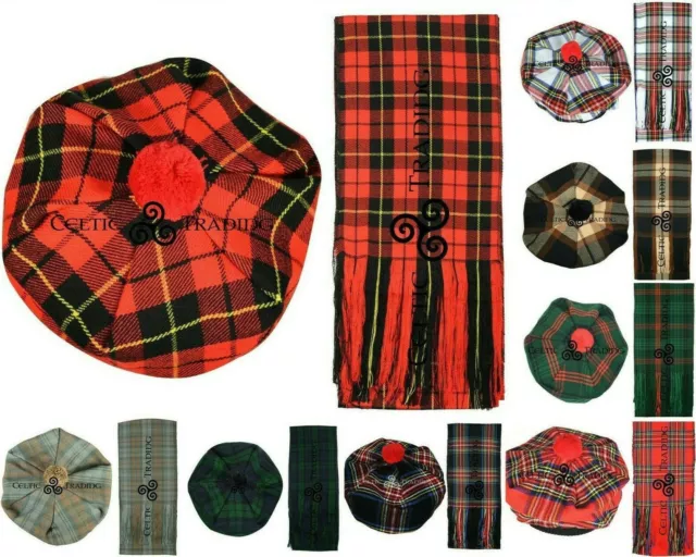 Scottish Tam o' Shanter Flat Bonnet KILT Hat / Cap & Tartan Scarf