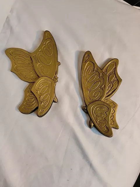 VINTAGE GOLD BUTTERFLY SET OF 2 WALL PLAQUES~1973 Universal Statuary~PAIR