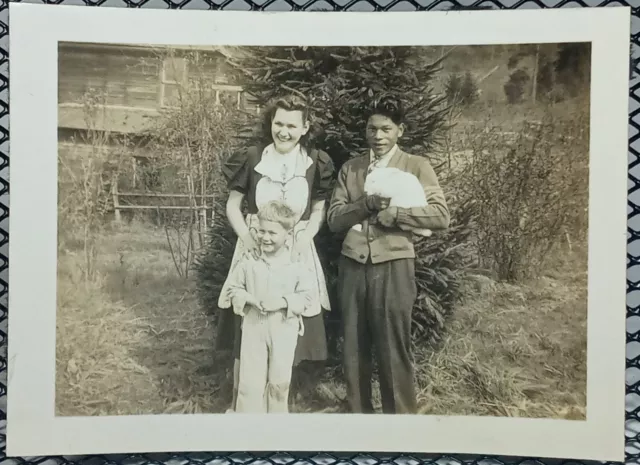 c.1930's Rabbit Man Native Friends Mountain Cabin Trees Small Vtg Photo 1940's