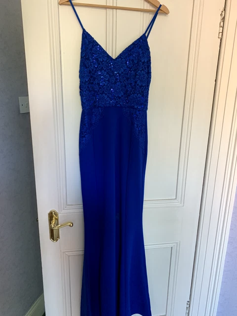 Quiz royal blue strappy sequin & lace maxi dress Size UK 10