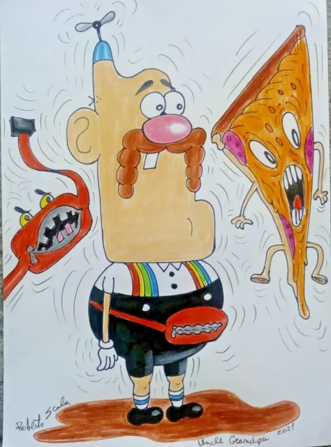 Uncle Grandpa original art work signed drawing on paper 33x24 cm 2021 comics car