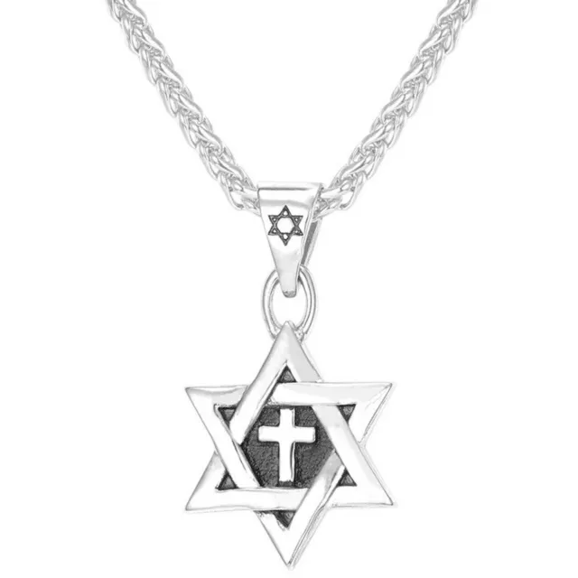 Pendentif croix étoile de David et chaîne de collier - Argent