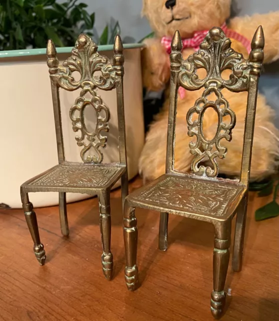 Vintage Antique Brass Ornate Miniature Chairs