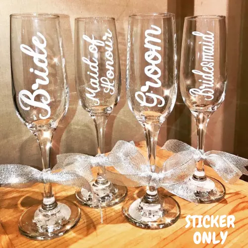 Wedding Vinyl Sticker Champagne Flute Bridesmaid Glass Bride Personalised Name