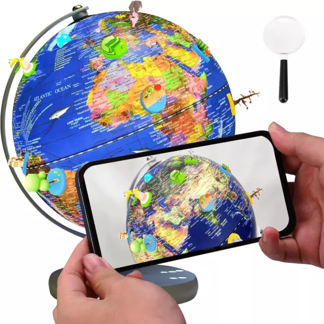 AR Mappamondo Luminoso 20 Cm, Mappa Inglese Mappamondo Interattivo Con Luce LED,